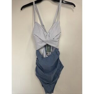 Eomenie Women's One Piece Swimsuit Striped Size Medium Blue White NWT Beach